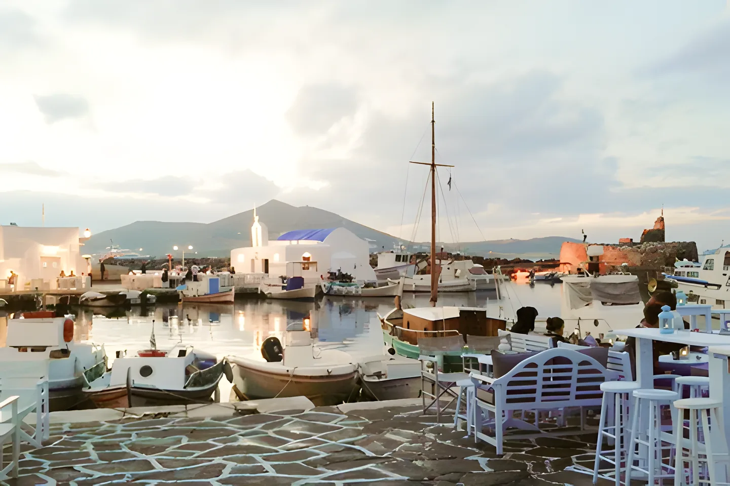 Naoussa old harbour at dusk